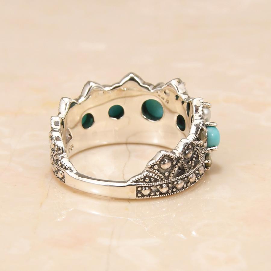 碌山 ターコイズ 淡水真珠 リング 高級レースのようなロマンティックで