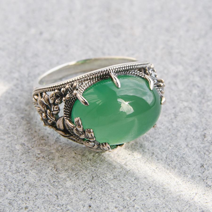 碌山 ウィリアムモリス 花尽くし グリーンメノウ リング 国内唯一の