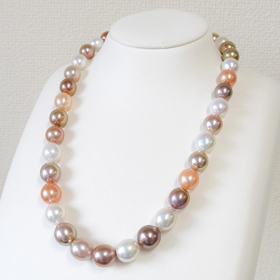 マルチカラー 12mm 淡水真珠 ネックレス ナチュラルカラー 天然色の大