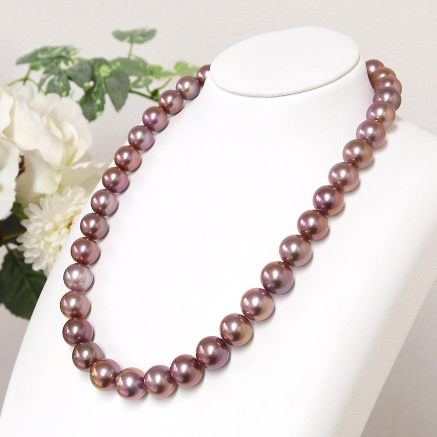 13mm ナチュラルカラー レッド 淡水真珠 ネックレス 鑑別書付 特級品質