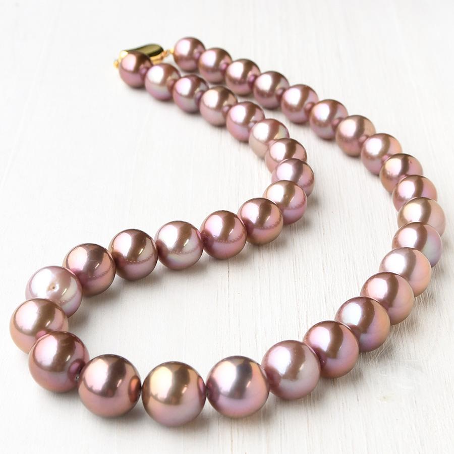 13mm ナチュラルカラー レッド 淡水真珠 ネックレス 鑑別書付 特級品質