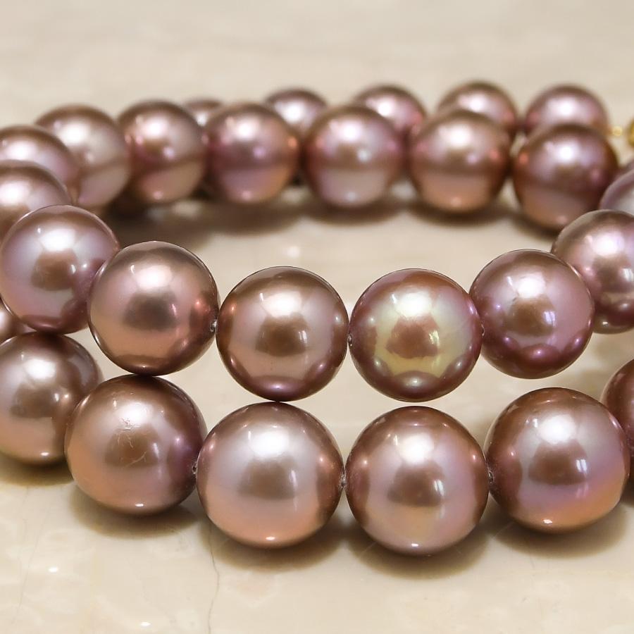 13mm ナチュラルカラー レッド 淡水真珠 ネックレス 鑑別書付 特級品質