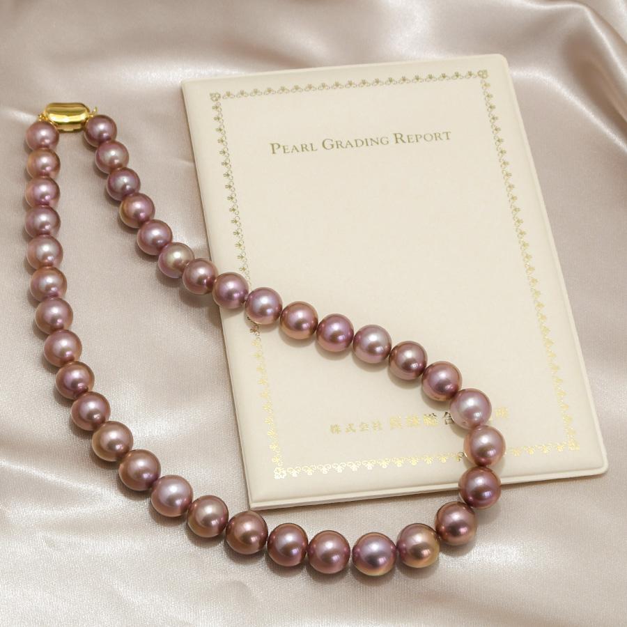13mm ナチュラルカラー レッド 淡水真珠 ネックレス 鑑別書付 特級品質