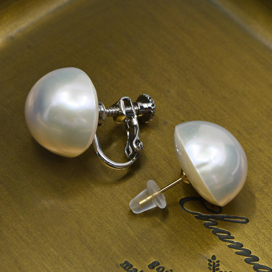 15mm 淡水真珠 ピアス イヤリング K14GF マベ メタリックに輝く存在感