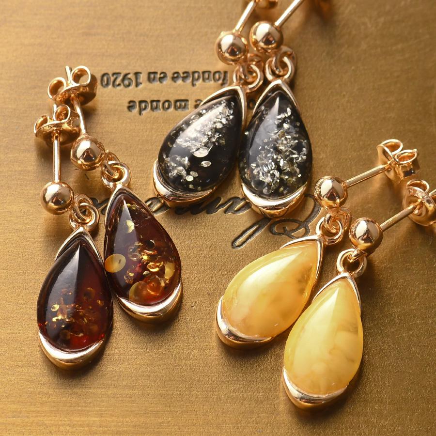 ドロップ 琥珀 ピアス 選べるカラー ブラウン グリーン ロイヤル