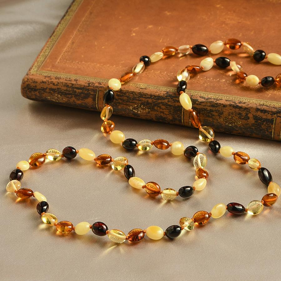 マルチカラー 琥珀 70cm ロングネックレス シックなマルチアンバー