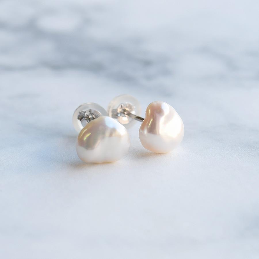 メタリック バロック ケシタイプ 淡水真珠 ピアス イヤリング 上品 