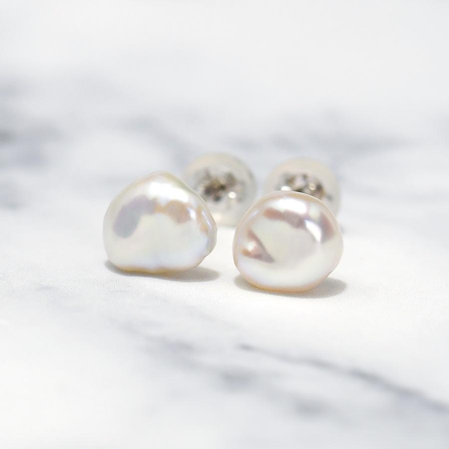 メタリック バロック ケシタイプ 淡水真珠 ピアス イヤリング 上品