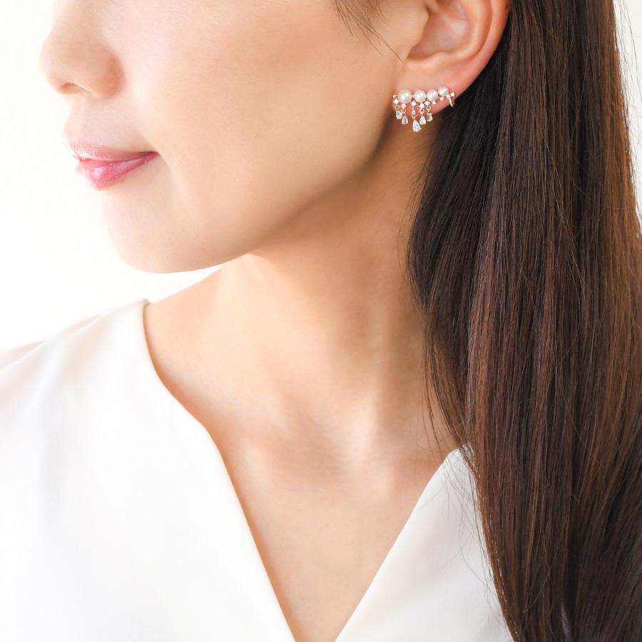 ベビーパール cz イヤークライマー ピアス 上品な真珠とキラキラ
