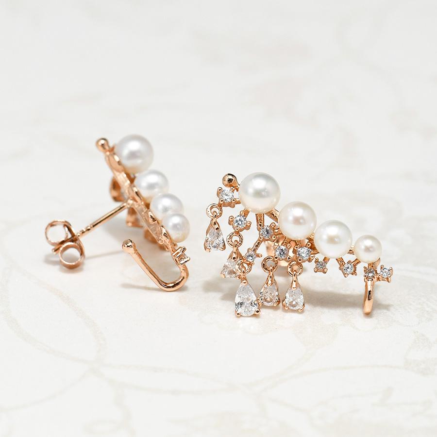 ベビーパール cz イヤークライマー ピアス 上品な真珠とキラキラ