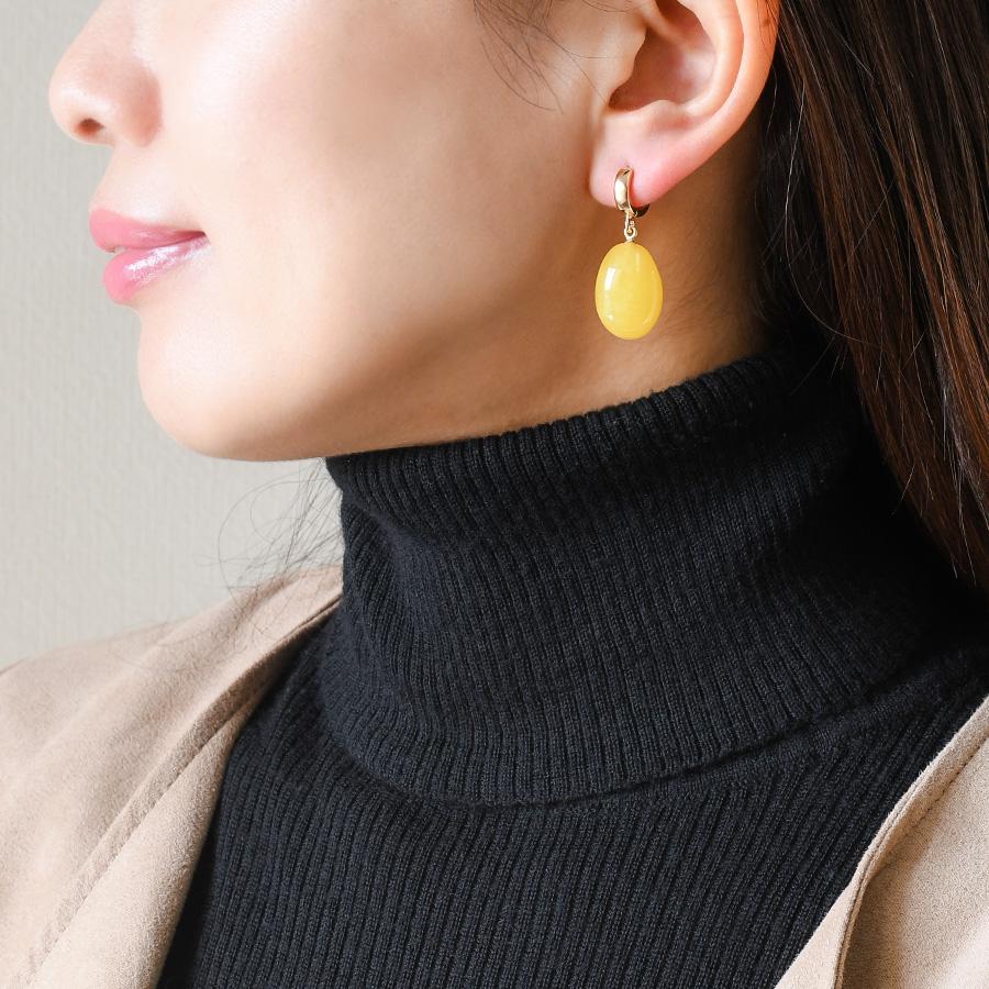 ドロップ 琥珀 フープ ピアス 選べるカラー イエロー ブラウン