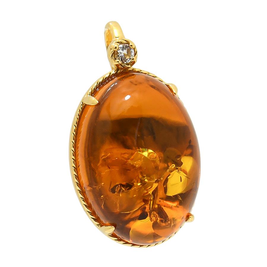 碌山 アンバー ペンダントトップ コロンとかわいいうるうる琥珀