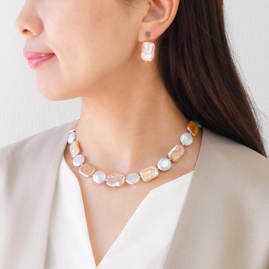 ナチュラルカラー レクタングル コイン パール 14mm 淡水真珠 
