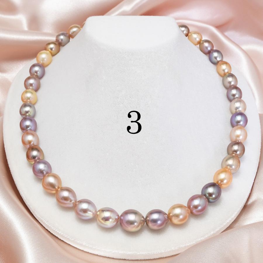 マルチカラー 11mm バロック 淡水真珠 ネックレス ナチュラルカラー