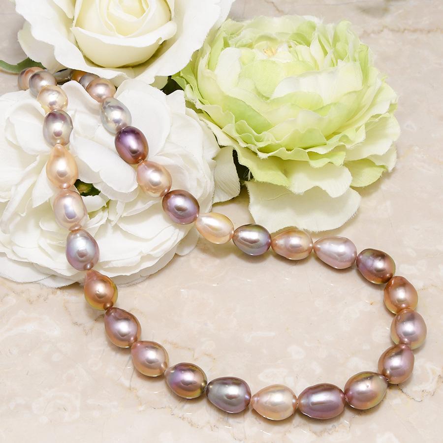 マルチカラー 11mm バロック 淡水真珠 ネックレス ナチュラルカラー
