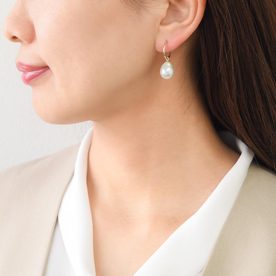 ドロップ淡水真珠 K14YG フープ ピアス 雫がこぼれるように優雅に  