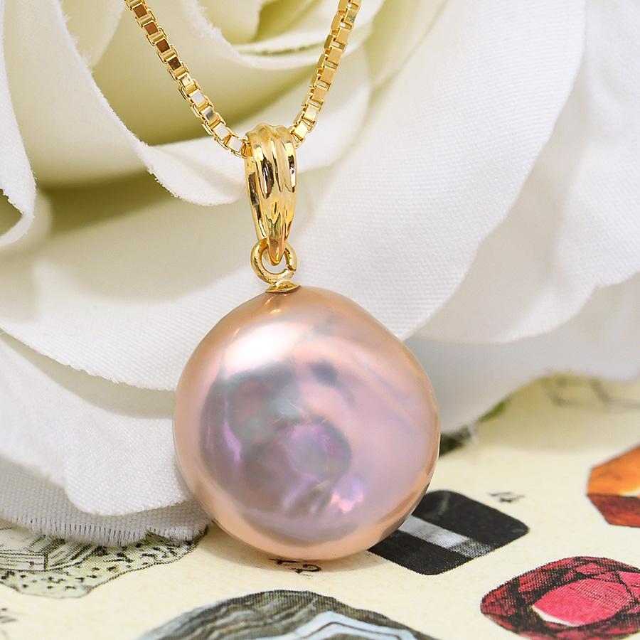 14mm コインパール ペンダントトップ　虹色浮かぶてりてりのナチュラルカラー 淡水真珠 : ルコリエYahoo!店 - 通販 -  Yahoo!ショッピング