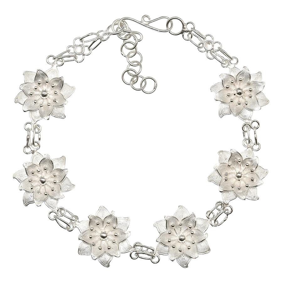 シルバー フィリグリー フラワー ブレスレット 繊細に編み込まれた銀線