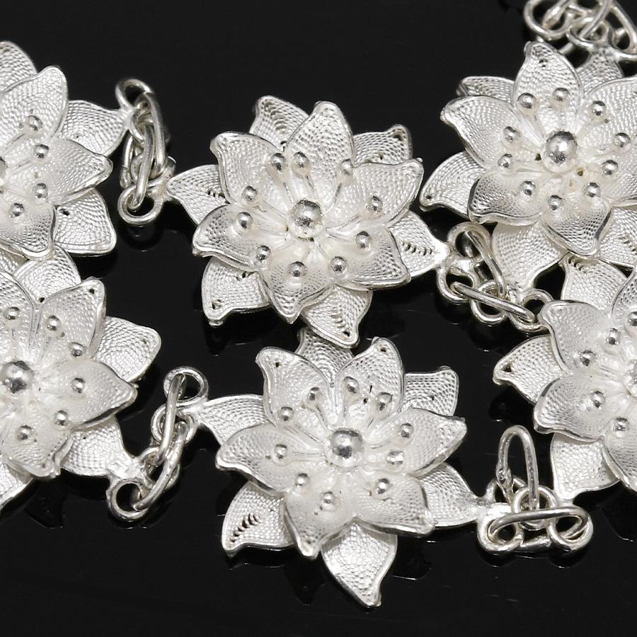 シルバー フィリグリー フラワー ブレスレット 繊細に編み込まれた銀線