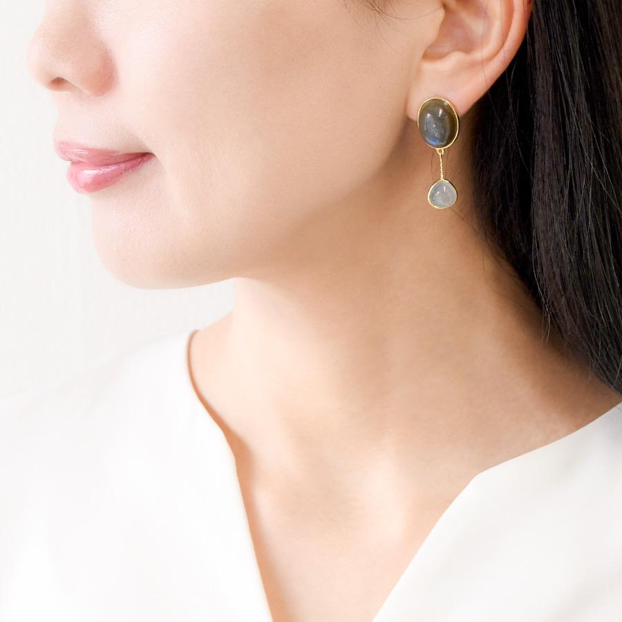 ラブラドライト アクアマリン ピアス 揺れる神秘的なオーロラブルー