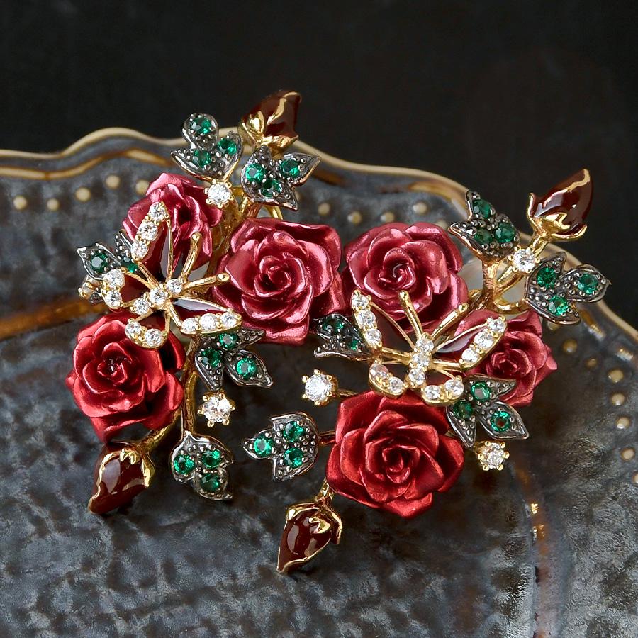薔薇 ブーケ バタフライ ローズレッド ピアス イヤリング 蝶 KA18