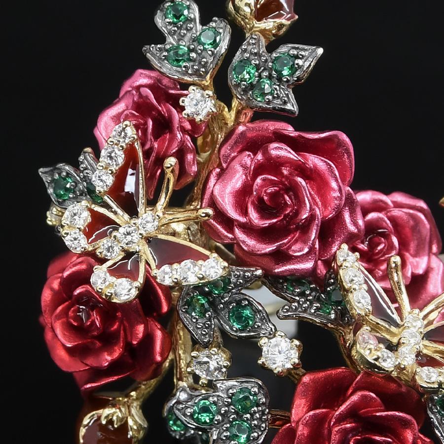 薔薇 ブーケ バタフライ ローズレッド ピアス イヤリング 蝶 KA18