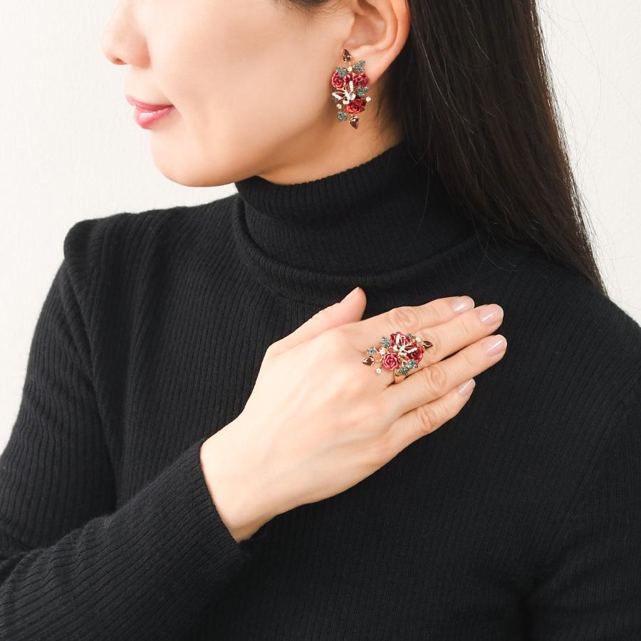 薔薇 ブーケ バタフライ ローズレッド ピアス イヤリング 蝶 KA18
