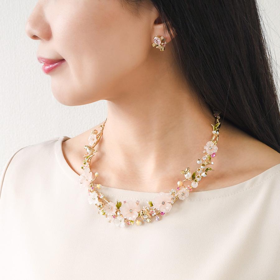 アクセサリー 本真珠 クリッカー ピンク系 クリスタル ネックレス 花