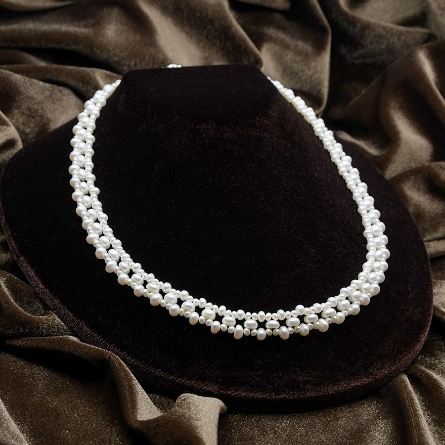 ホワイトパール リボン編み ネックレス 淡水真珠 ベビーパール 母の日