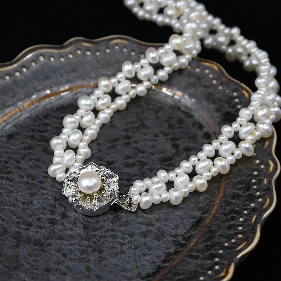 ホワイトパール リボン編み ネックレス 淡水真珠 ベビーパール 母の日