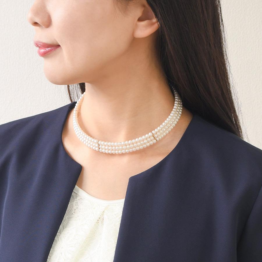 3連 ベビーパール ネックレス 形が崩れない優雅なライン 形状