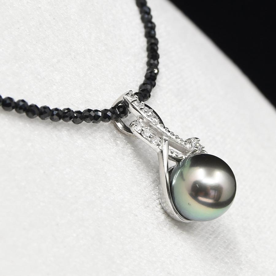 10mm 黒蝶真珠 ブラックスピネル コンビ ペンダント ネックレス トップ