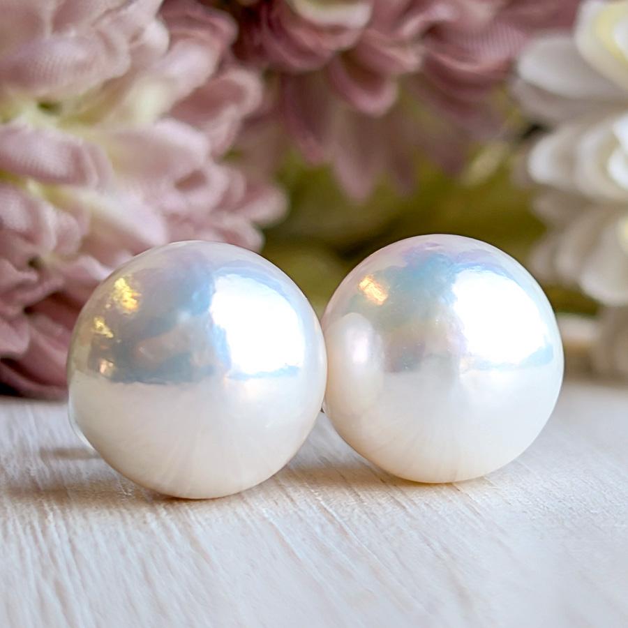 訳あり超特価 特大 14mm 淡水真珠 ピアス イヤリング 希少な超特大