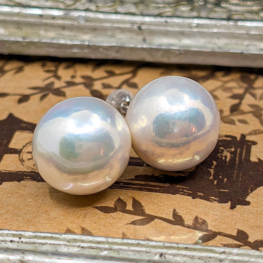 訳あり超特価 特大 14mm 淡水真珠 ピアス イヤリング　希少な超特大！ ゴージャスなてり特級 丸珠 |  | 03