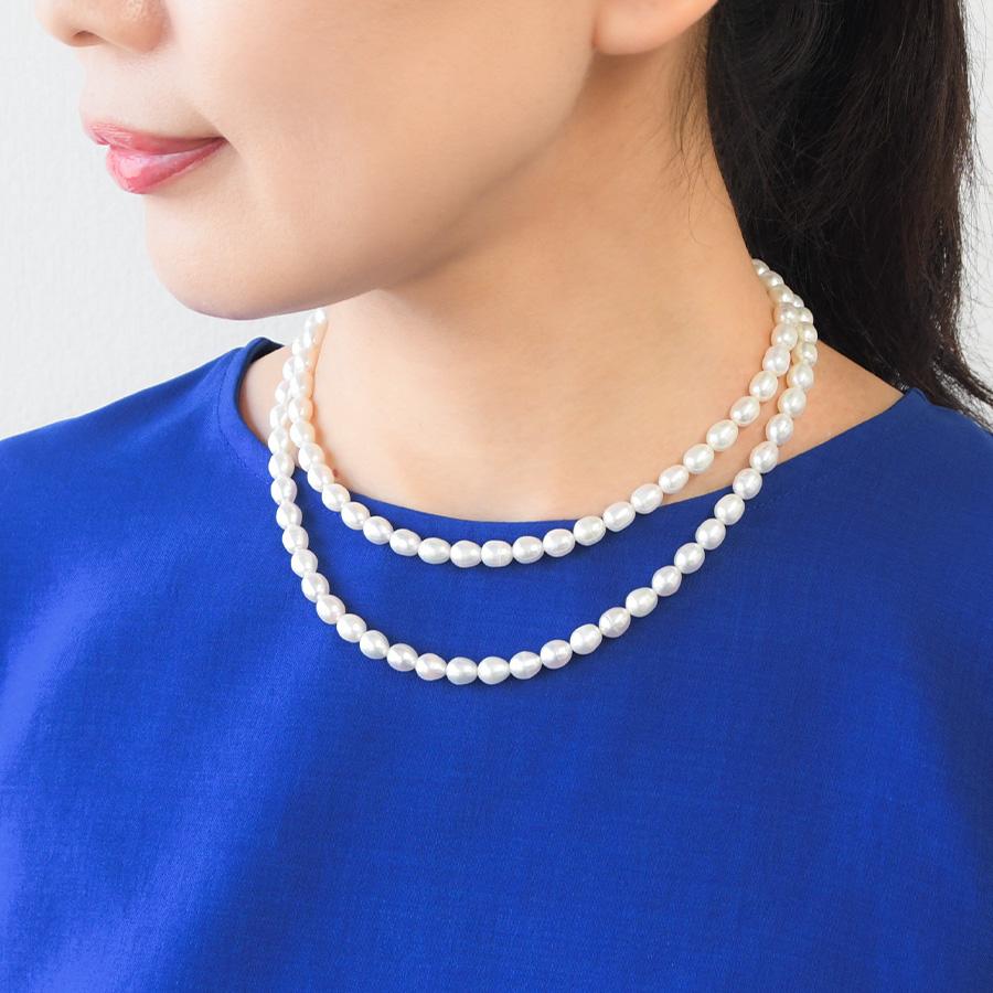 ホワイト 淡水真珠 80cm ロングネックレス 6mm パール : ルコリエYahoo