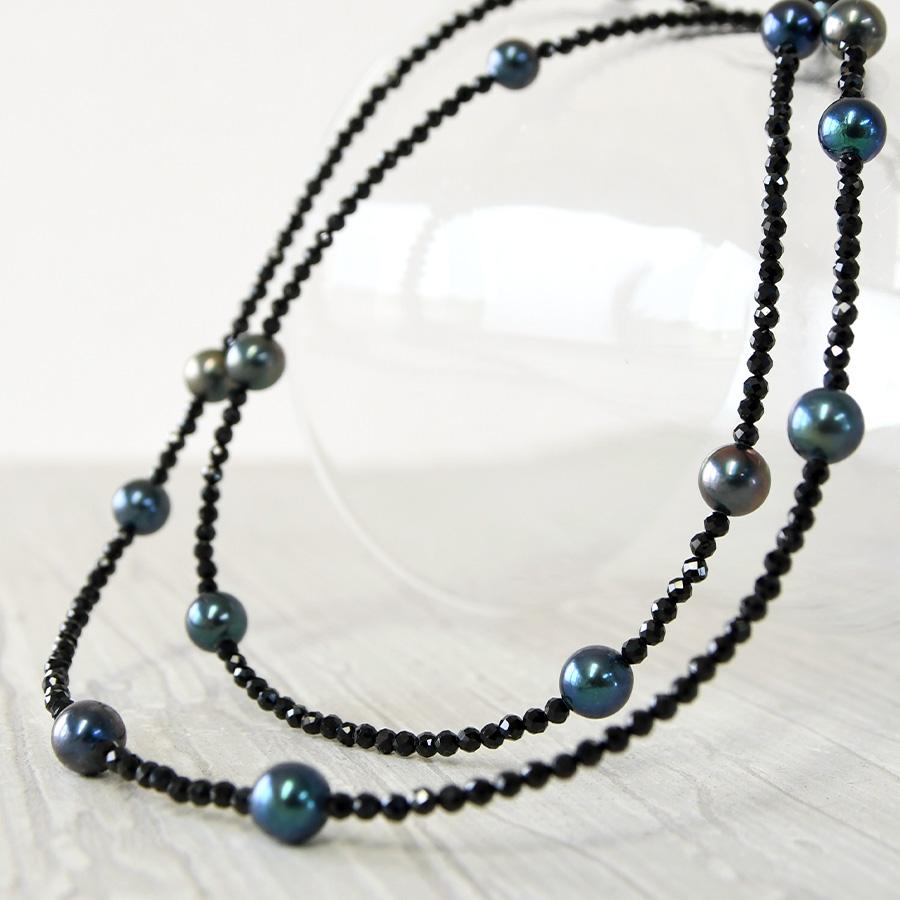 夜色 ベビーパール アコヤ真珠 ブラックスピネル 60cm ロング
