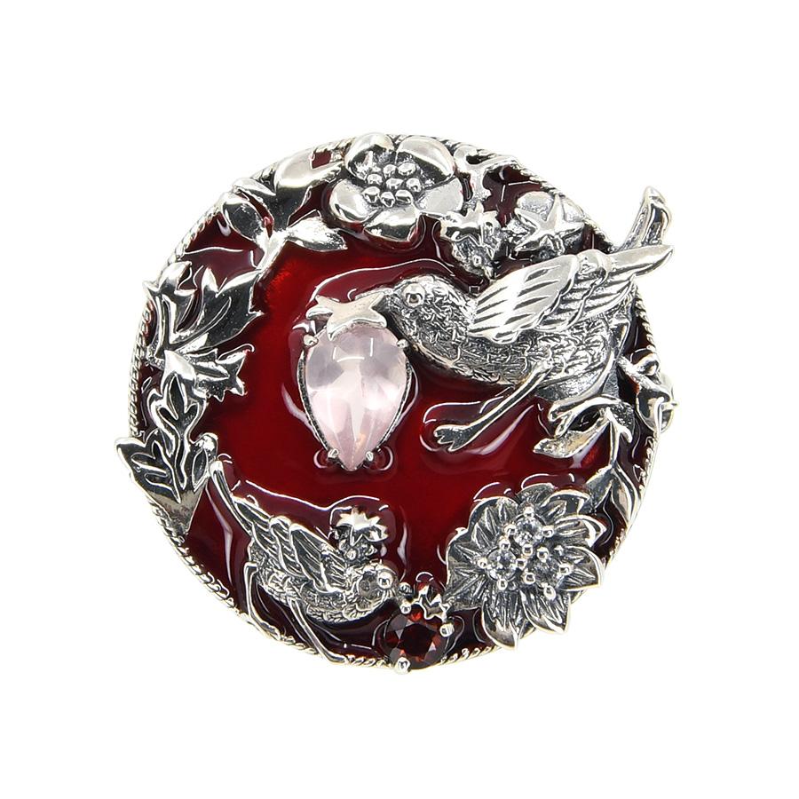 碌山 ウィリアムモリス いちご泥棒 ローズクォーツ ブローチペンダント　 国内唯一のウイリアム モリスの公式ジュエリー William Morris 405C0037-TY |  | 01