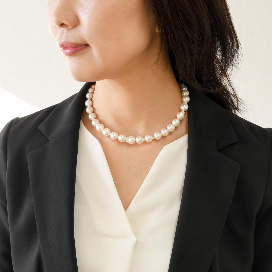 特大 10-10.5mm 無調色 バロック アコヤ真珠 ネックレス 鑑別書付