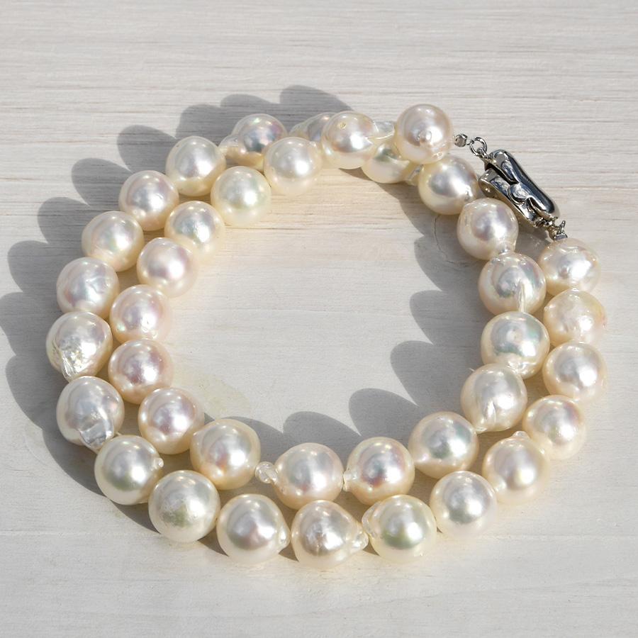 特大 10-10.5mm 無調色 バロック アコヤ真珠 ネックレス 鑑別書付