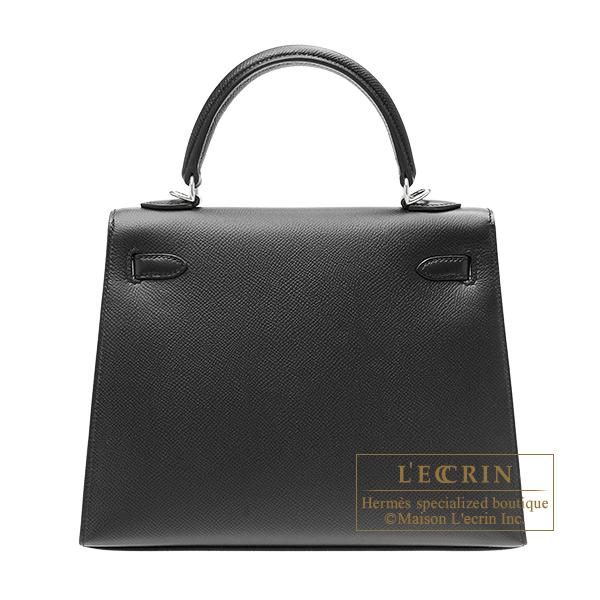 Kelly エルメス ケリー25/外縫い ブラック ヴォーエプソン シルバー