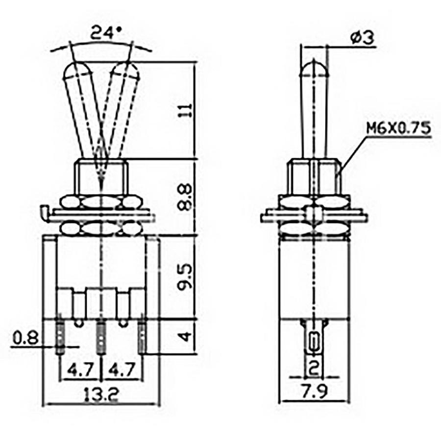 3P 高容量 トグルスイッチ 1回路2接点 単極双投 6A 125V オルタネイト型 ToggleSwitchACDC125V6A