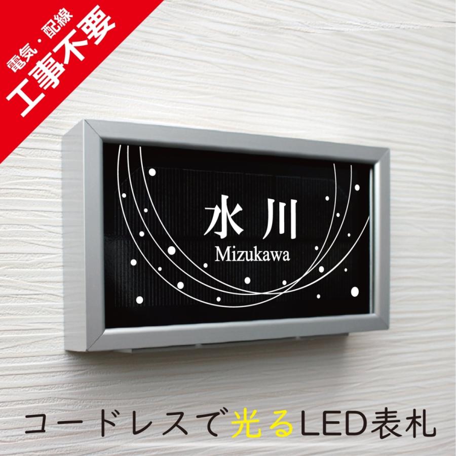 【電気工事不要】ソーラーLED表札 S005横型シルバーフレーム「水玉」 太陽電池を内蔵 コードレスで夜間に光る 日々の電気代0円 : LED ...