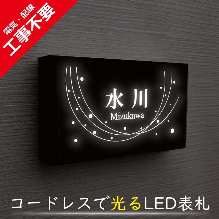 【電気工事不要】ソーラーLED表札 S005横型ブラックフレーム「水玉」 太陽電池を内蔵 コードレスで夜間に光る 日々の電気代0円 : LED ...