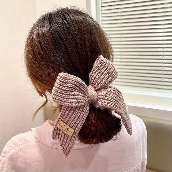 ヘアゴム 冬 大きい ニット リボン ふわふわ もこもこ くまさん 髪留め