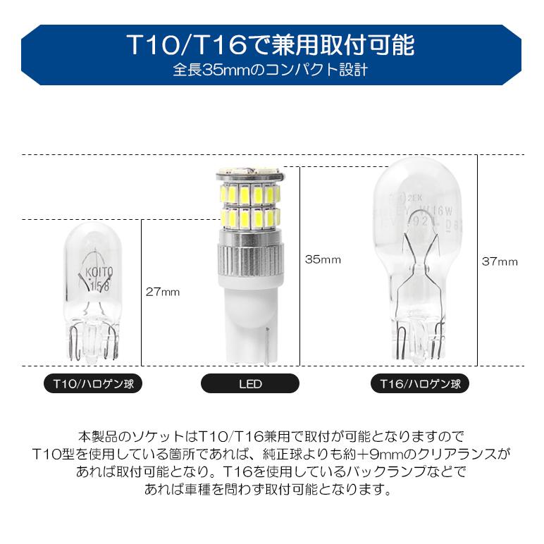 爆光 高耐久 LED T10 T16 ホワイト ポジション バックランプ　10