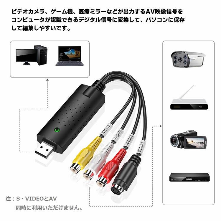 USB AVキャプチャー USB2.0対応 ビデオ/AVキャプチャーカード ビデオキャプチャーボード RCA for PAL or NTSC ビデオ VHS DVD ダビング Video Ca｜leeor4649｜02