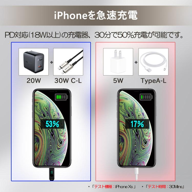 iPhone iPad 急速充電 データ転送 ケーブル type-c ケーブル 電圧チェッカ付き ケーブル MFi ケーブル lightning ケーブル mfi 急速充電ケーブル｜leeor｜06