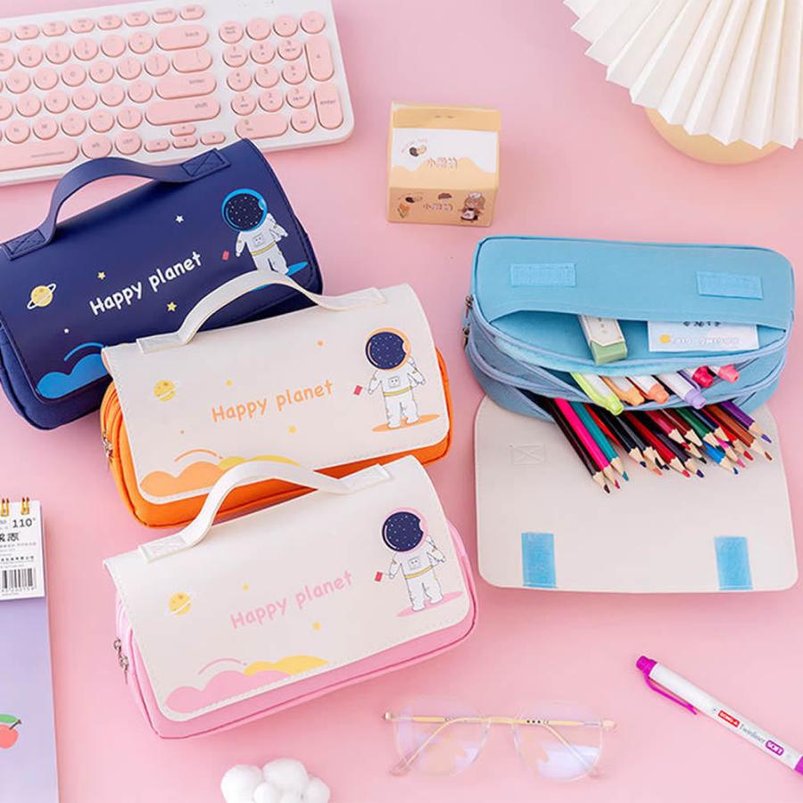 宇宙飛行士ペンケース ペンポーチ ダブルファスナー 化粧ポーチ 文具