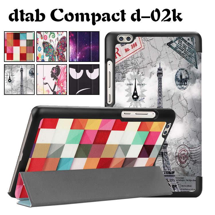 NTT DOCOMO dtab Compact d-02k タブレットケース マグネット開閉式 マルチカラー スタンド機能付き 三つ折 カバー 薄型 軽量型 スタンド機能 高