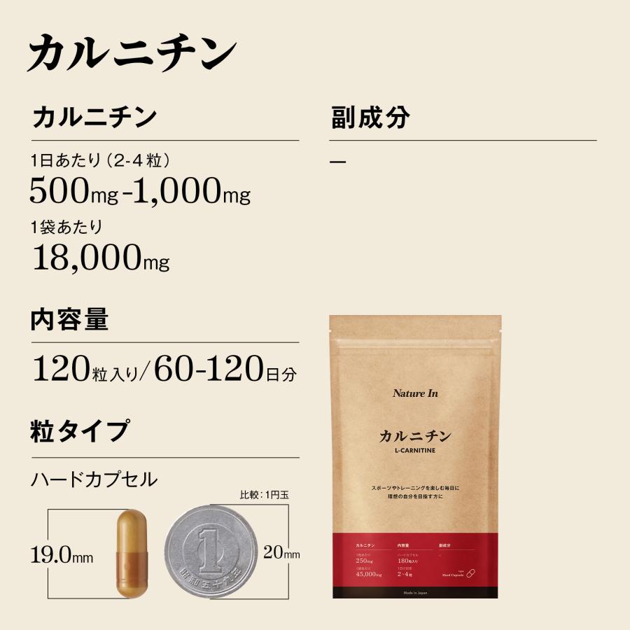 Nature In L-カルニチン サプリ 3ヶ月分 45000mg配合 180粒（1粒250mg